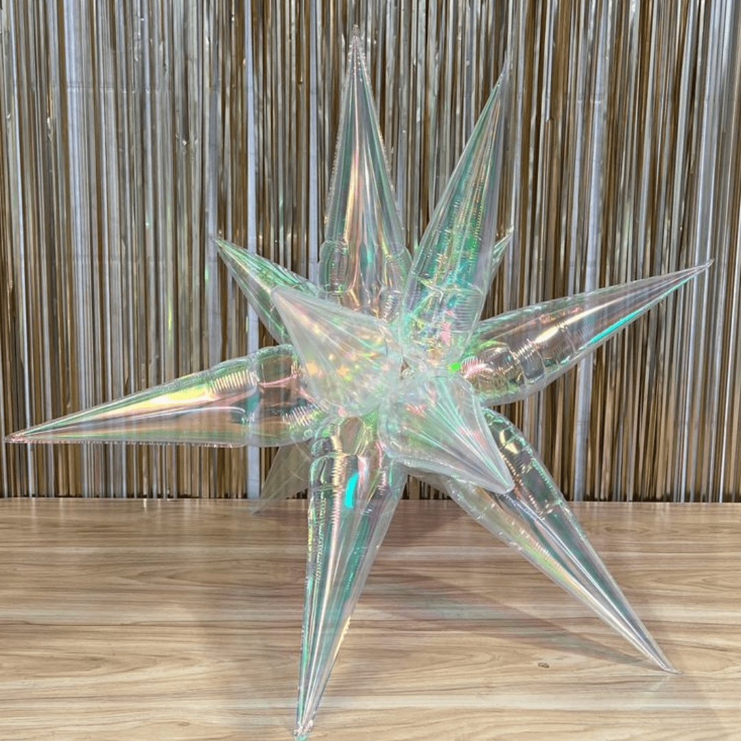 Iridescent 3D star foil balloon, 65cm, perfect for celebrations.