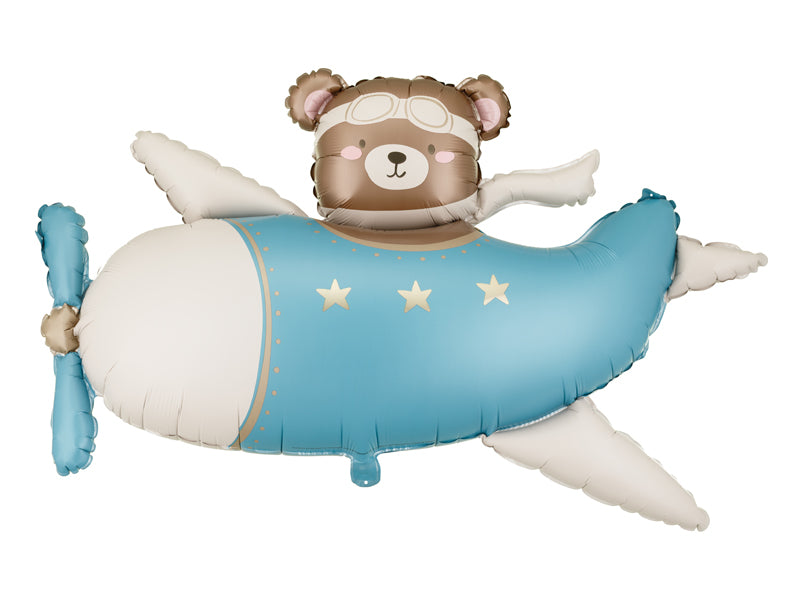 Aeroplane Bear Foil Balloon 94cm, perfect for children's parties and celebrations.