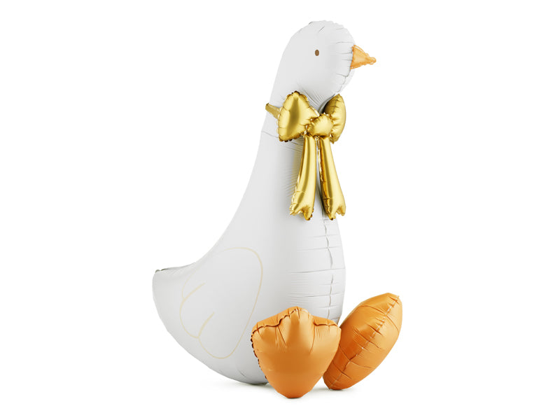 Goose foil balloon with golden bow for festive celebrations.