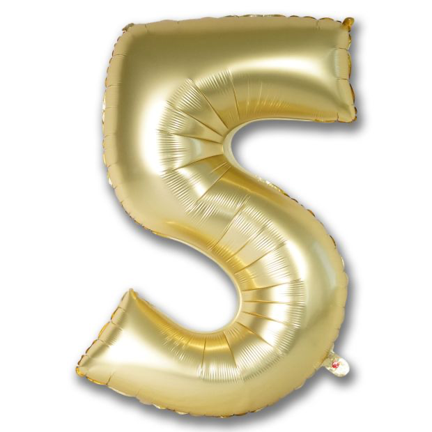 Gold Satin Chrome Number 5 Foil Balloon 102cm (40") Party Love