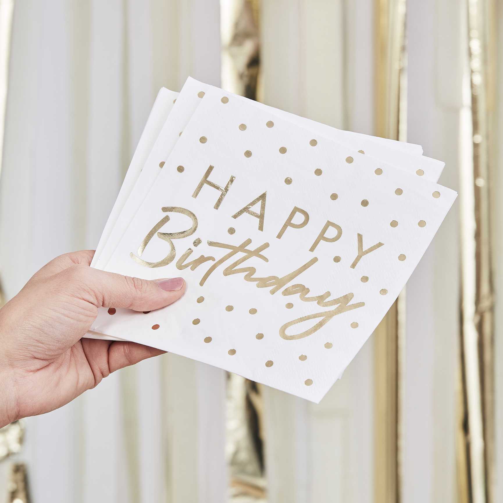 Gold Foiled Happy Birthday Paper Napkins Ginger Ray