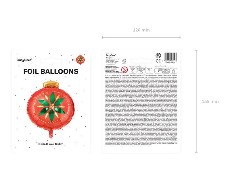 Party Deco Christmas Foil Balloon 45cm (18") Christmas Bauble Balloon Party Deco