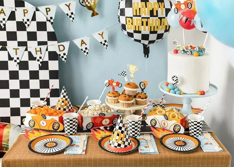 Party Deco Foil Round 45cm (18") Checkered flag Balloon Happy Birthday Party Deco