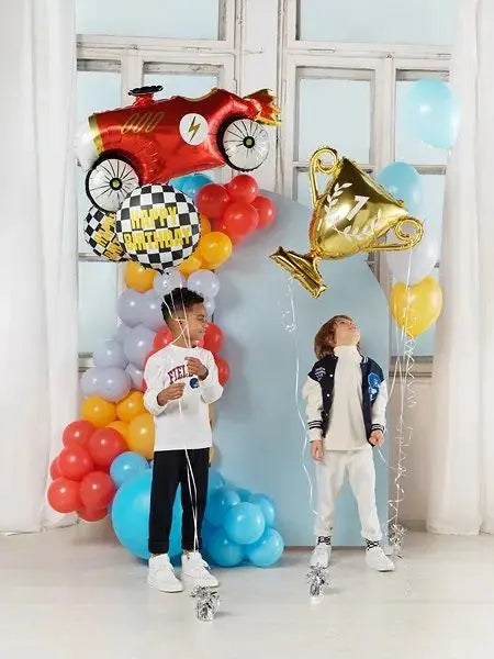 Party Deco Foil Round 45cm (18") Checkered flag Balloon Happy Birthday Party Deco