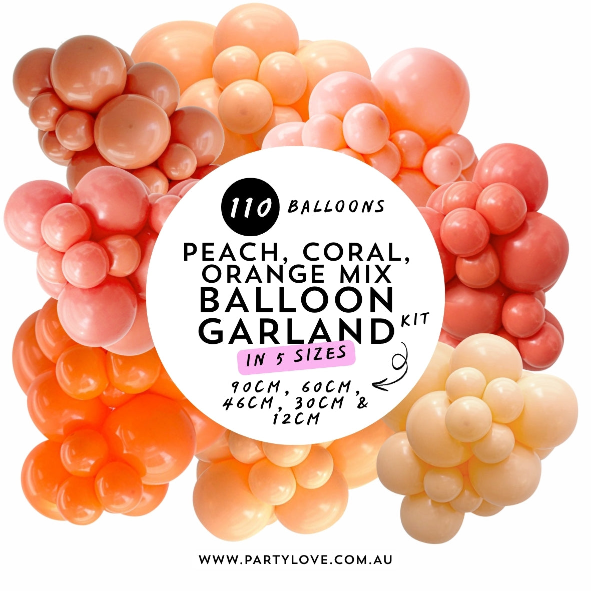 Peach, Coral Orange Mix DIY Balloon Garland Kit, Balloon Arch