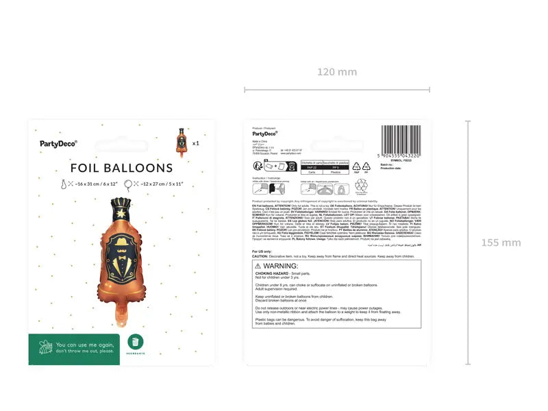 Whiskey foil balloon, 27 x 12 cm Party Deco