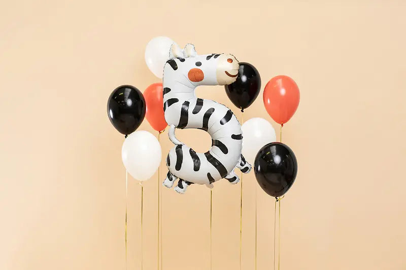 Zebra Foil Balloon Number 5, 98cm Party Deco