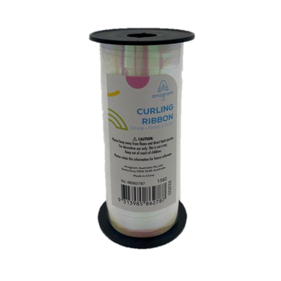 Anagram Metallic Balloon Ribbon 50m - White