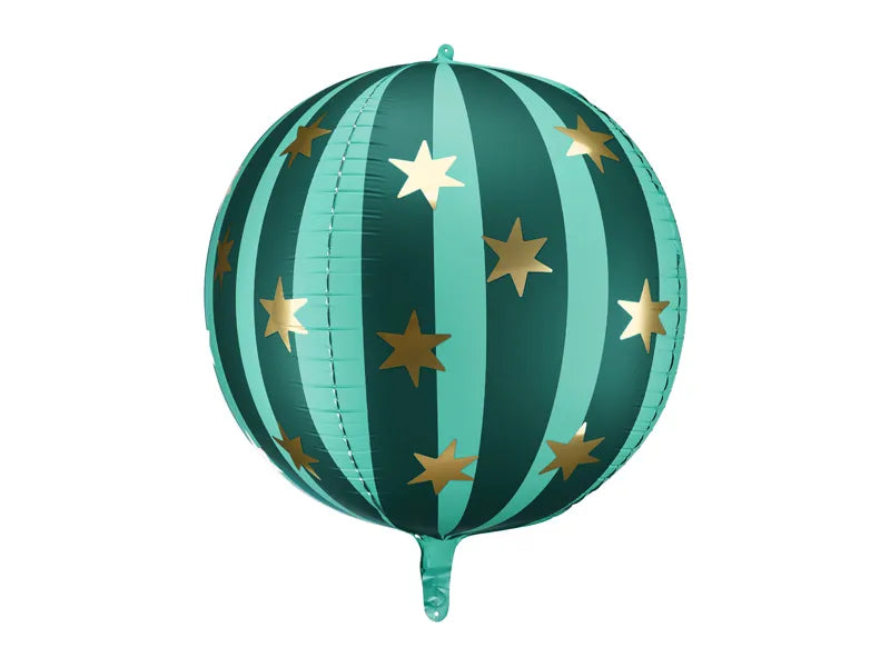 Green Circus Starry Ball Foil Balloon Orbz with gold stars, 75cm size.