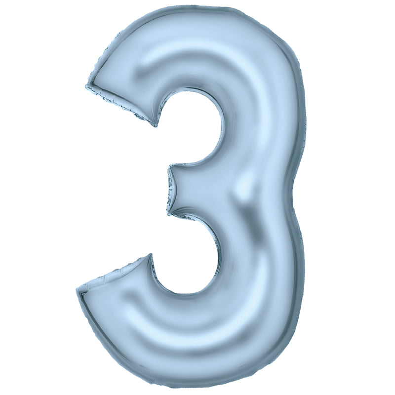 Number 3 Silk Lustre Pastel Blue Foil Balloon 86cm Anagram