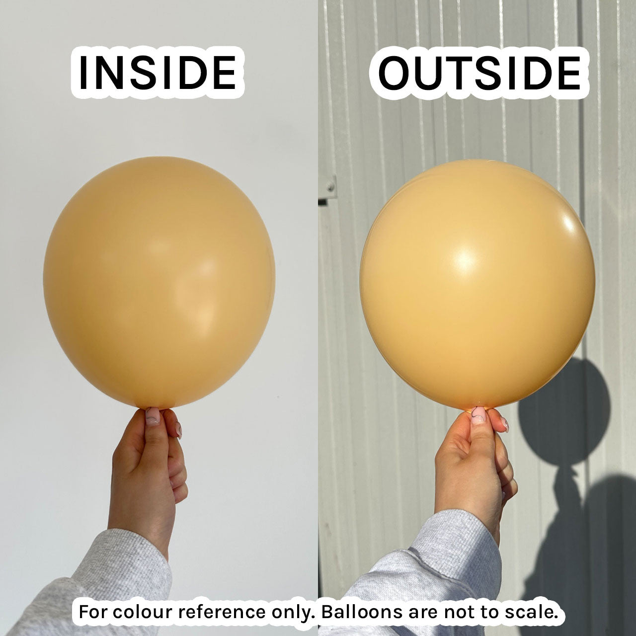 Sempertex Peach Blush 060 latex balloons color comparison inside and outside.