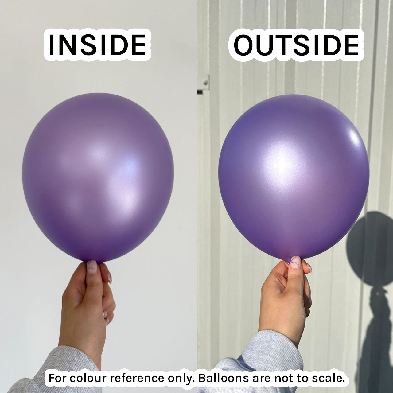 Sempertex Satin Pearl Lilac 450 Latex Balloons inside and outside comparison.
