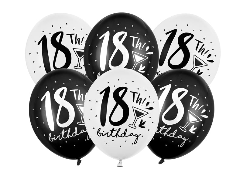 Black & White 18th Birthday Latex Balloons (30cm) 11"(50 Pack) Party Deco