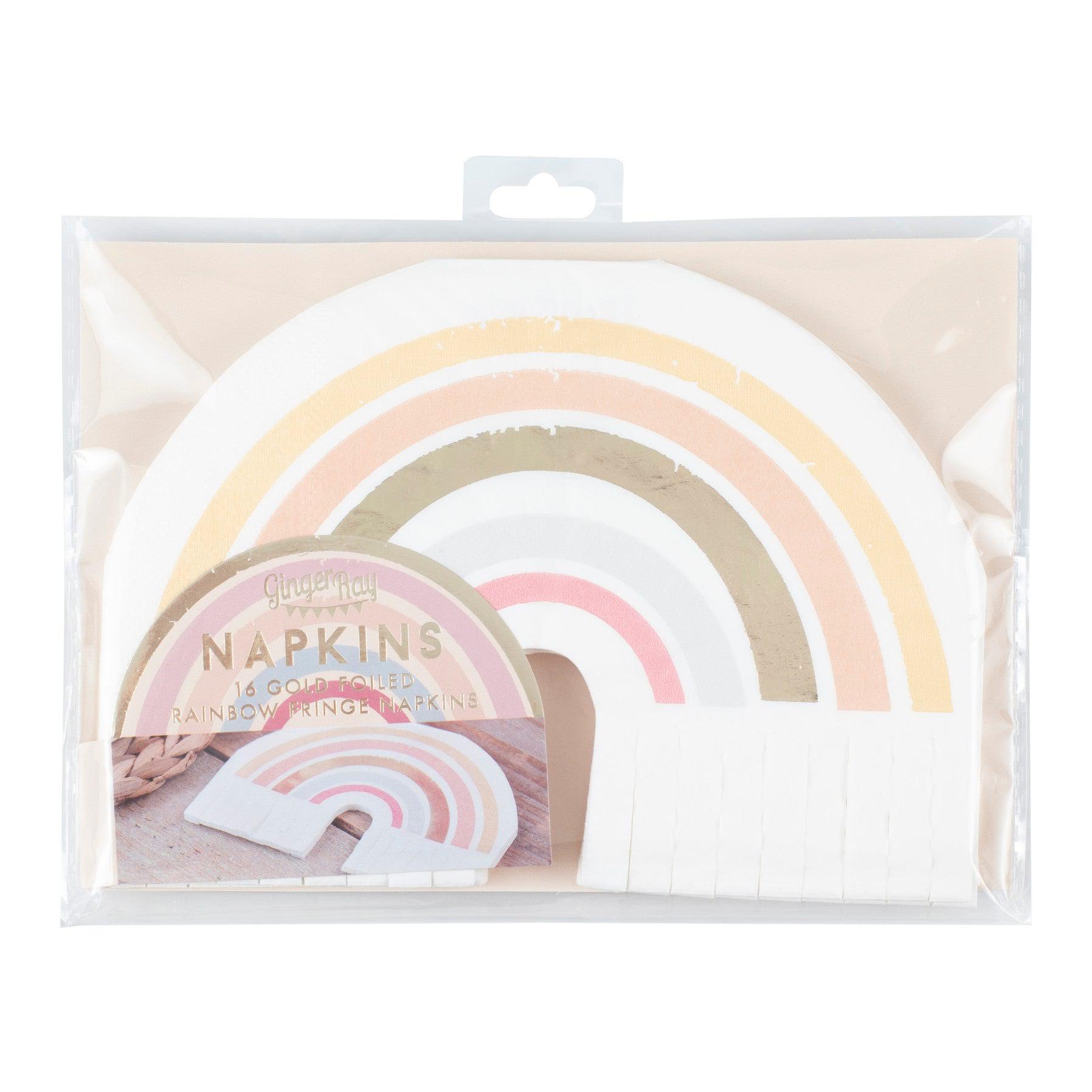 Boho Gold Foiled Natural Rainbow Fringe Napkins Ginger Ray