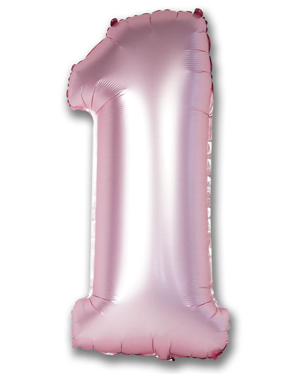 Light Pink Satin Chrome Number 1 Foil Balloon 102cm (40") Party Love