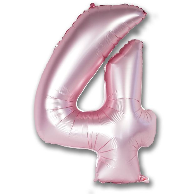 Light Pink Satin Chrome Number 4 Foil Balloon 102cm (40") Party Love
