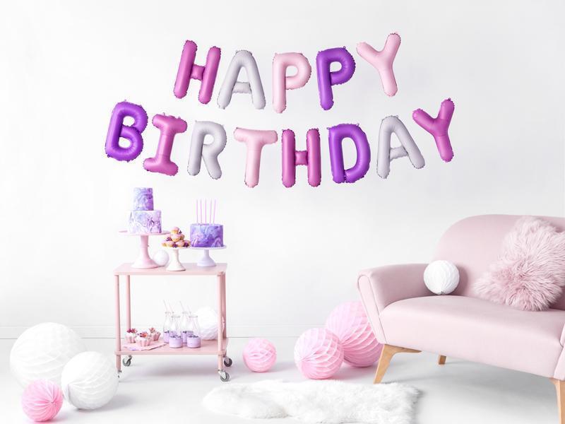 Pink Purple Happy Birthday Foil Balloons Party Deco