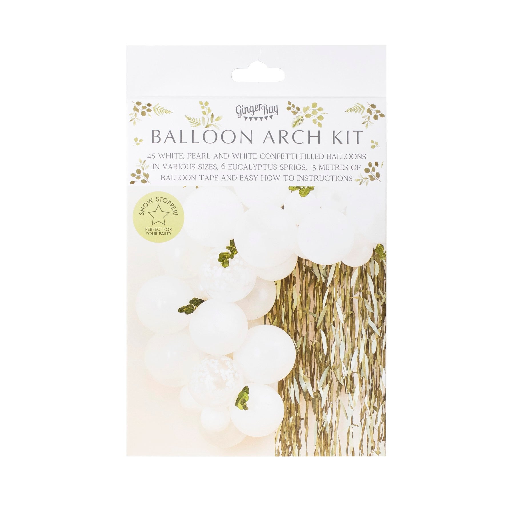 White Baby Shower Balloons Arch With Foliage Ginger Ray