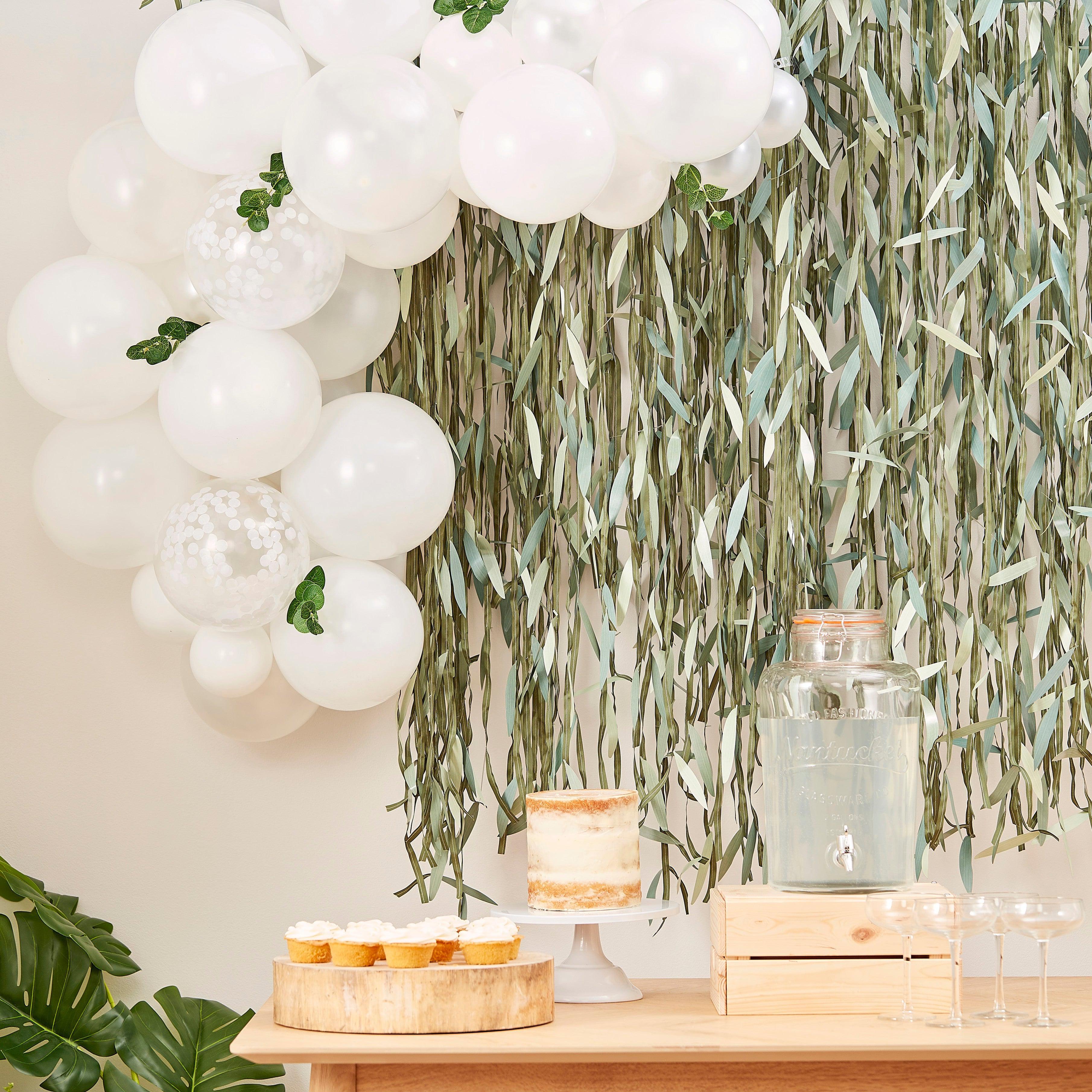 White Baby Shower Balloons Arch With Foliage Ginger Ray