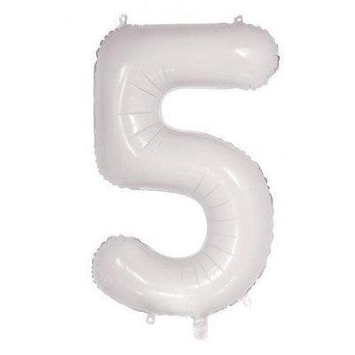 White Number 5 (34") 86cm Foil Balloon Decrotex