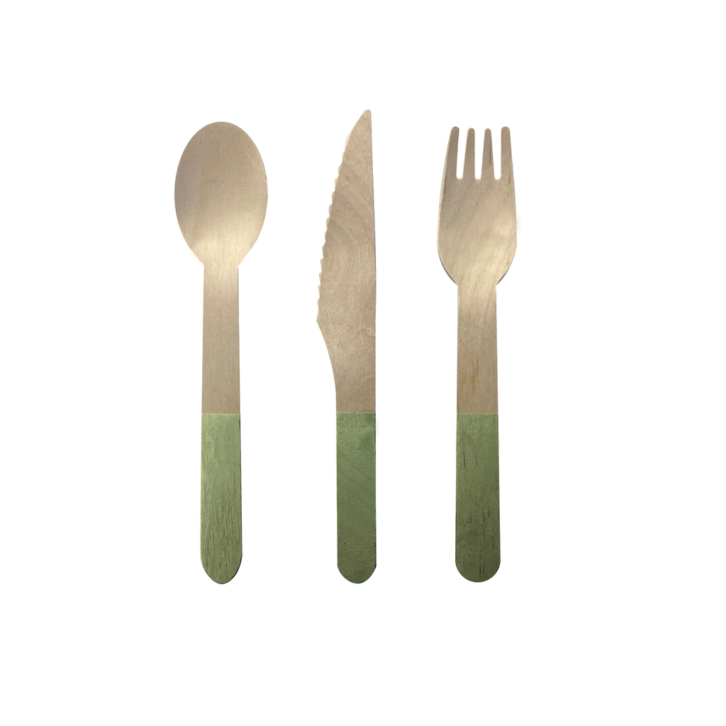 Eucalyptus Green Wooden Cutlery Set (Pack of 30) Party Love