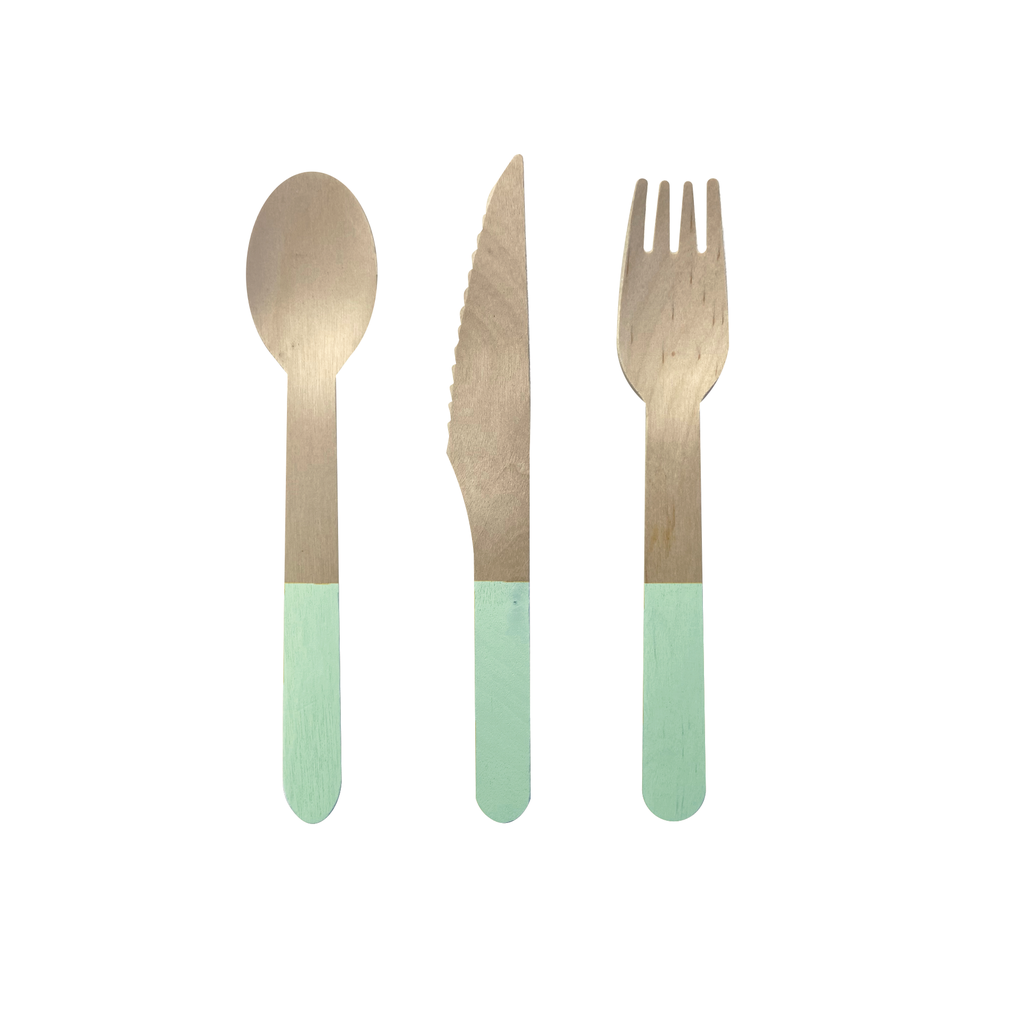 Mint Green Wooden Cutlery Set (Pack of 30) Party Love