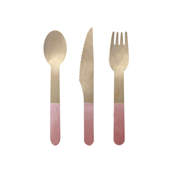 Rose Pink Wooden Cutlery Set (Pack of 30) Party Love