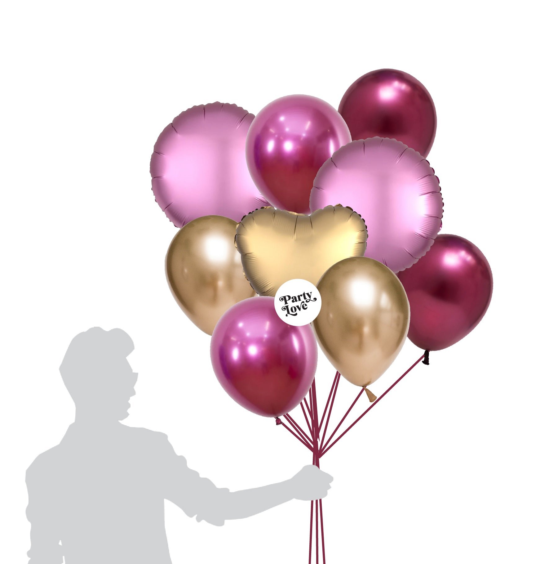 Burgundy Pink and Gold Balloon Bouquet (9 Pack) Party Love