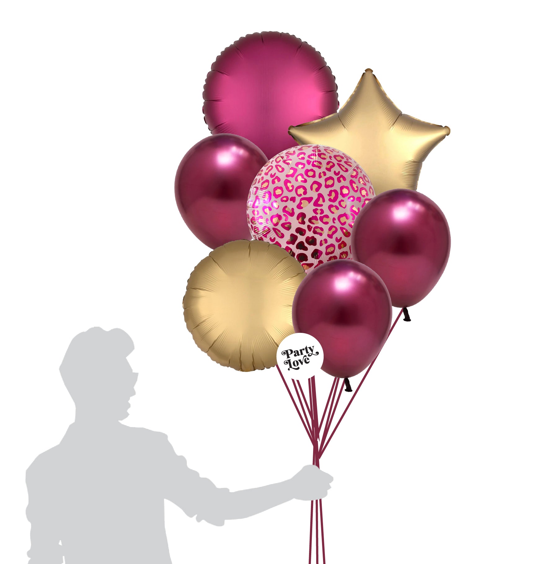 Burgundy, Pink and Gold Balloon Bouquet Party Love