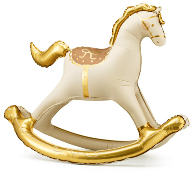 Cream Gold Rocking Horse Foil Balloon 118cm