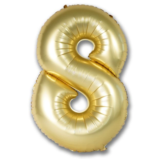 Gold Satin Chrome Number 8 Foil Balloon 102cm (40") Party Love