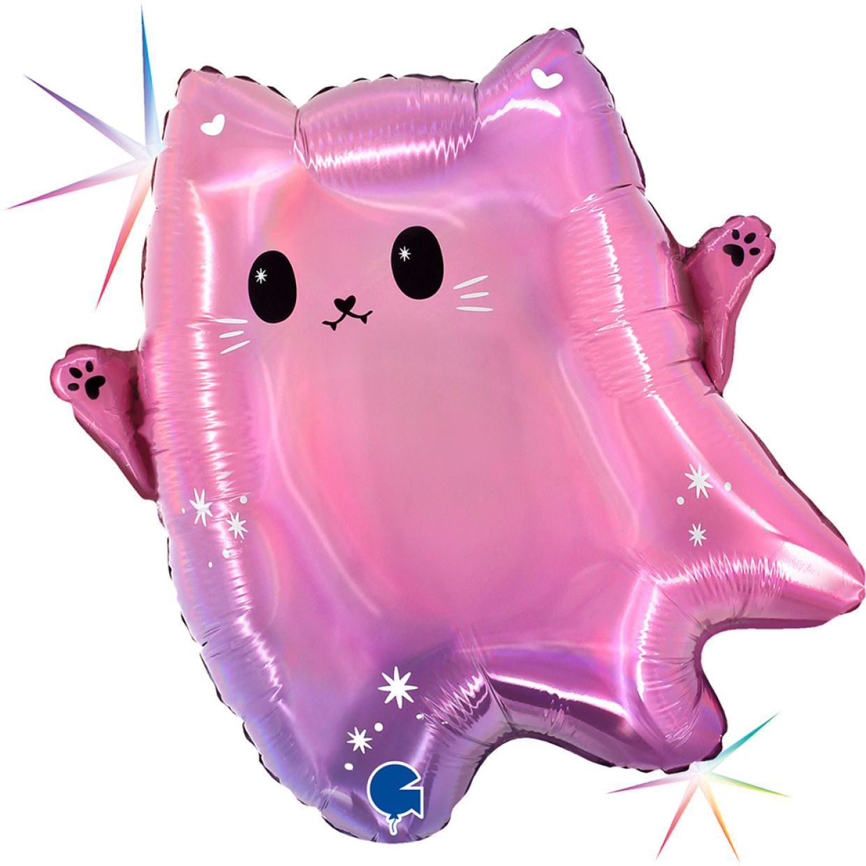 Kawaii Ghost Cat Foil Balloon Holographic 46cm Grabo