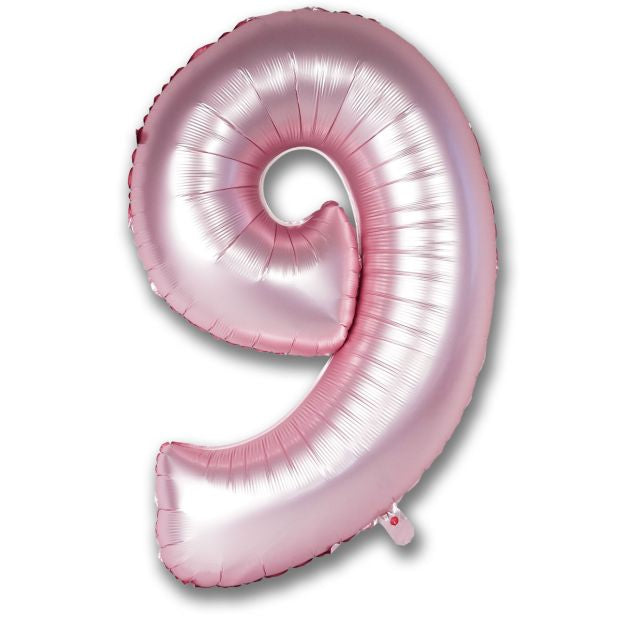 Light Pink Satin Chrome Number 9 Foil Balloon 102cm (40") Party Love