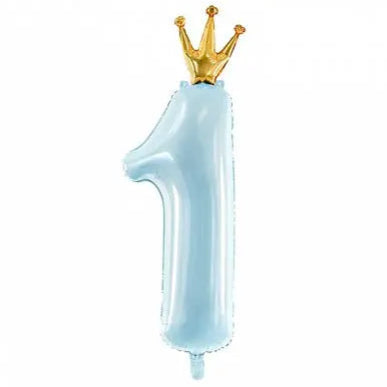 Jumbo Pastel Blue Crown Foil Balloon Number 1 Party Deco