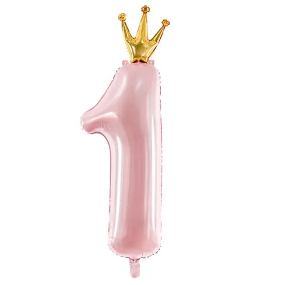 Jumbo Pastel Pink Crown Foil Balloon Number 1 Party Deco