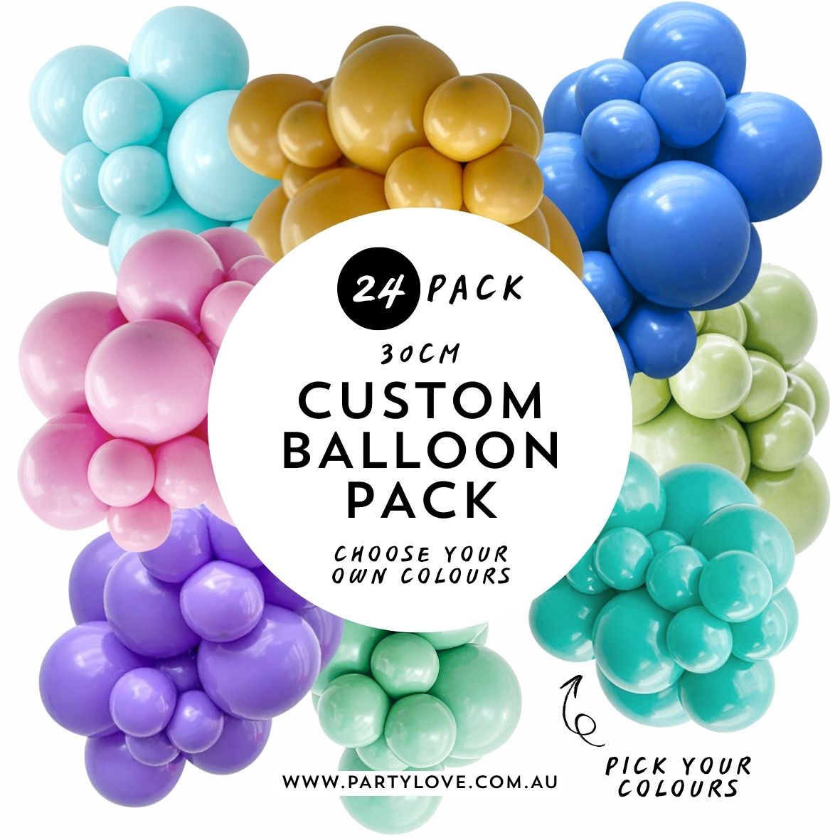 Custom 30cm Balloon Pack – Pick you own colours Party Love Balloons