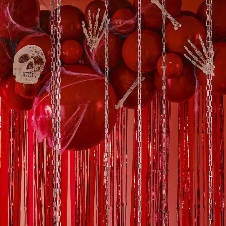 Red Halloween Balloon Garland Arch with Streamers, Card Bones & Skulls Ginger Ray