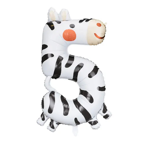 Zebra Foil Balloon Number 5, 98cm Party Deco