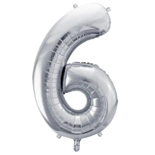 Number 6 Silver Foil Number Balloon 86cm