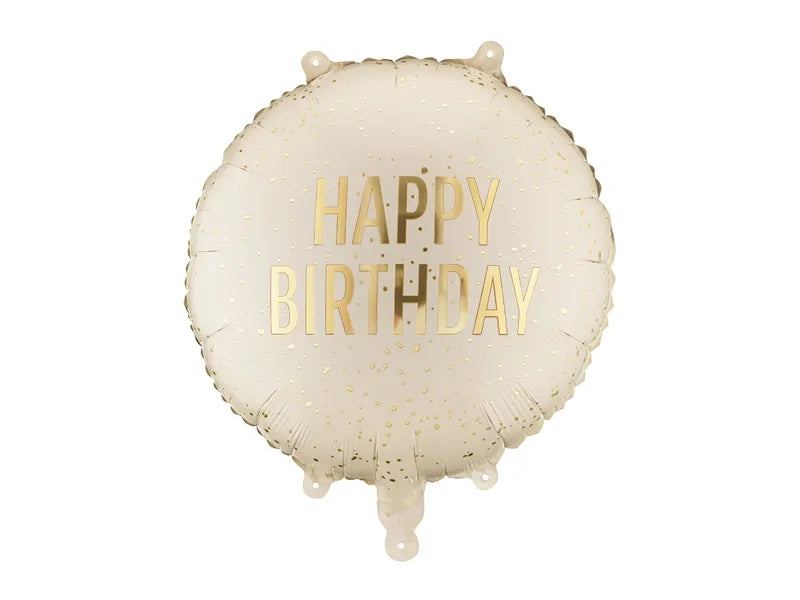 Happy Birthday cream gold balloon with confetti design, 35cm.