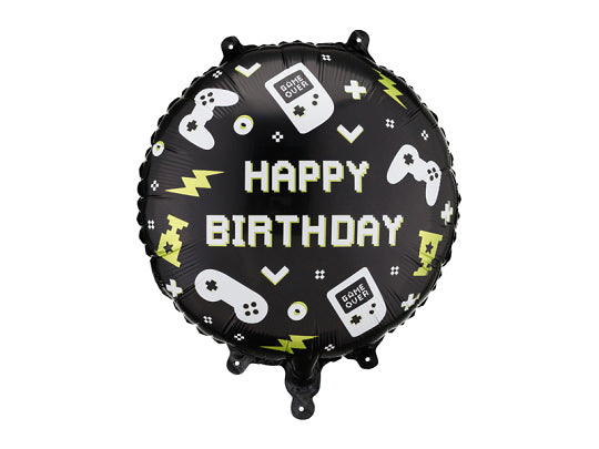 Happy Birthday Gamer Balloon with video game graphics, 35cm round.