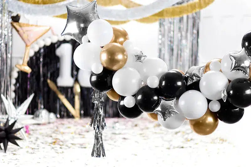 Black, White and Silver Balloon Garland Arch Decorations Party Deco