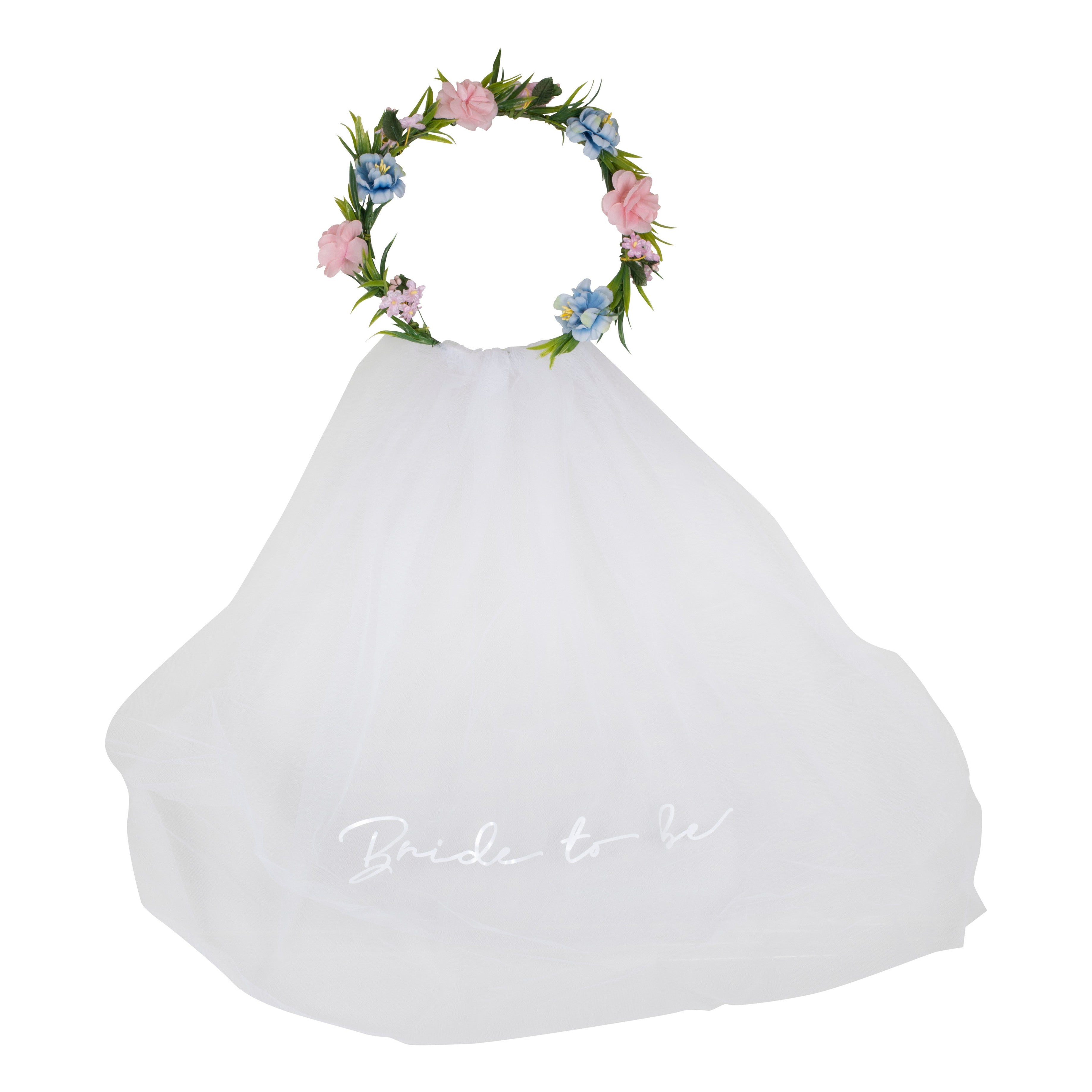 Boho Bride To Be Hen Party Veil with Floral Crown Ginger Ray