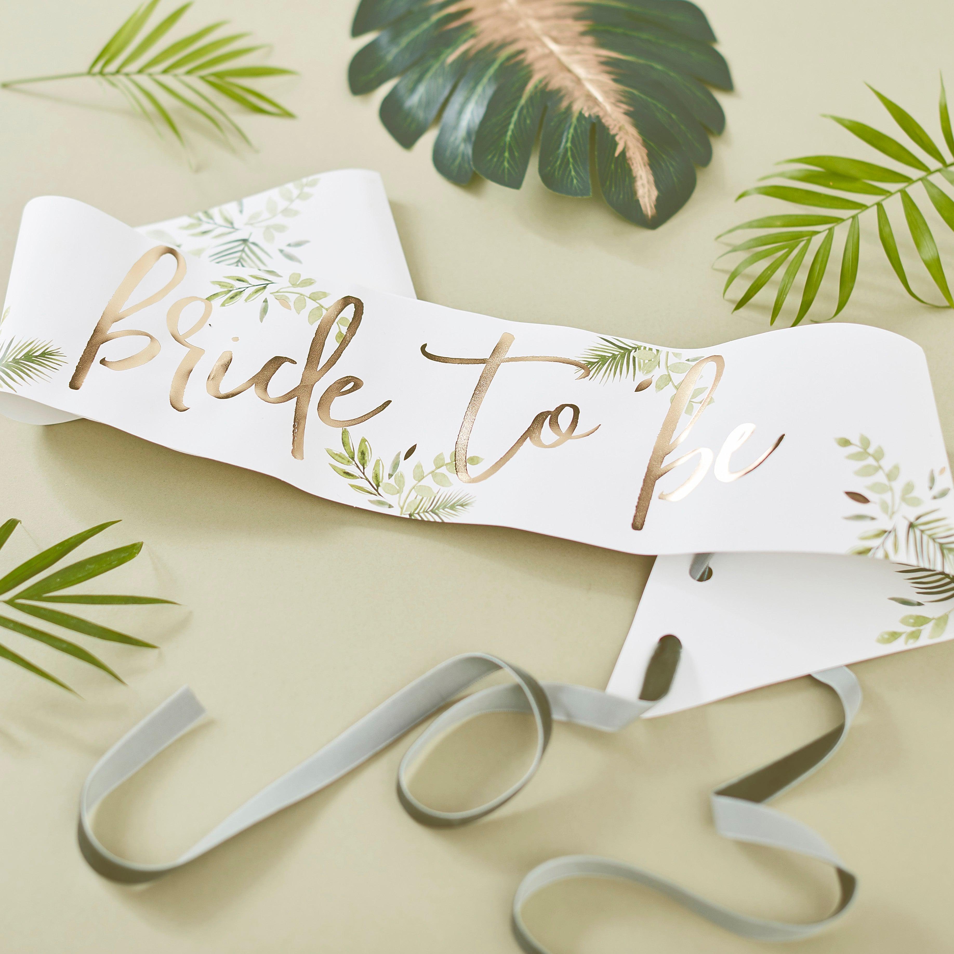 Eucalyptus Gold Foiled Bride To Be Sash Ginger Ray