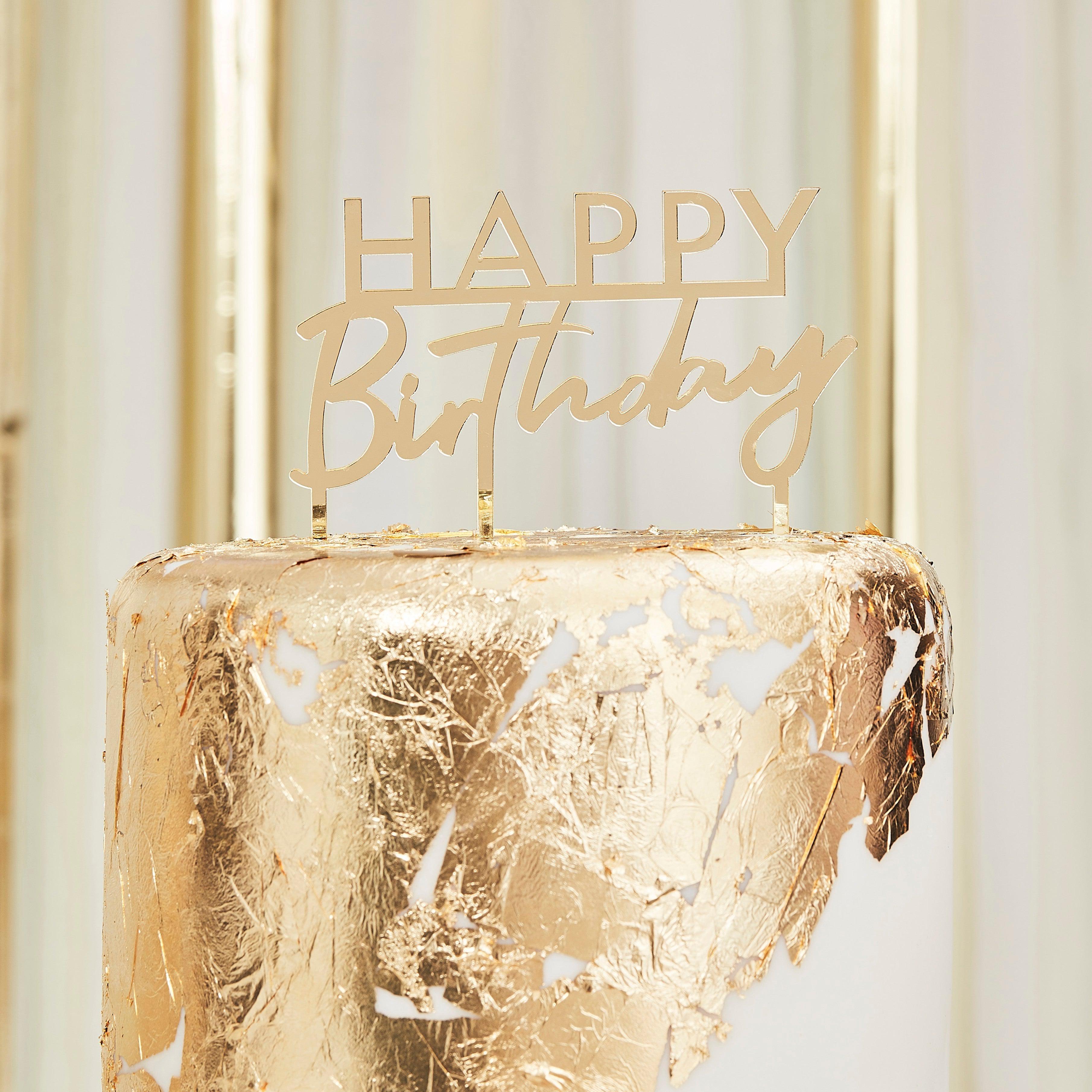 Gold Acrylic Happy Birthday Cake Topper Ginger Ray