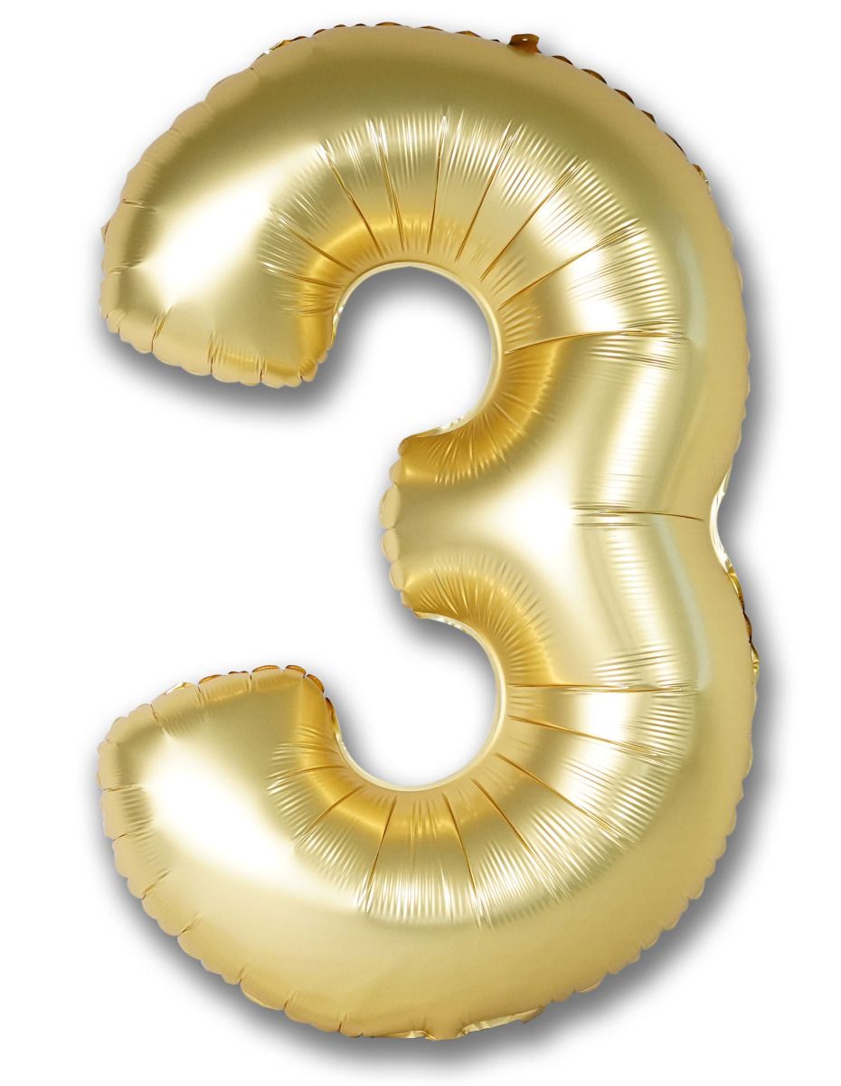 Gold Satin Chrome Number 3 Foil Balloon 102cm (40") Party Love