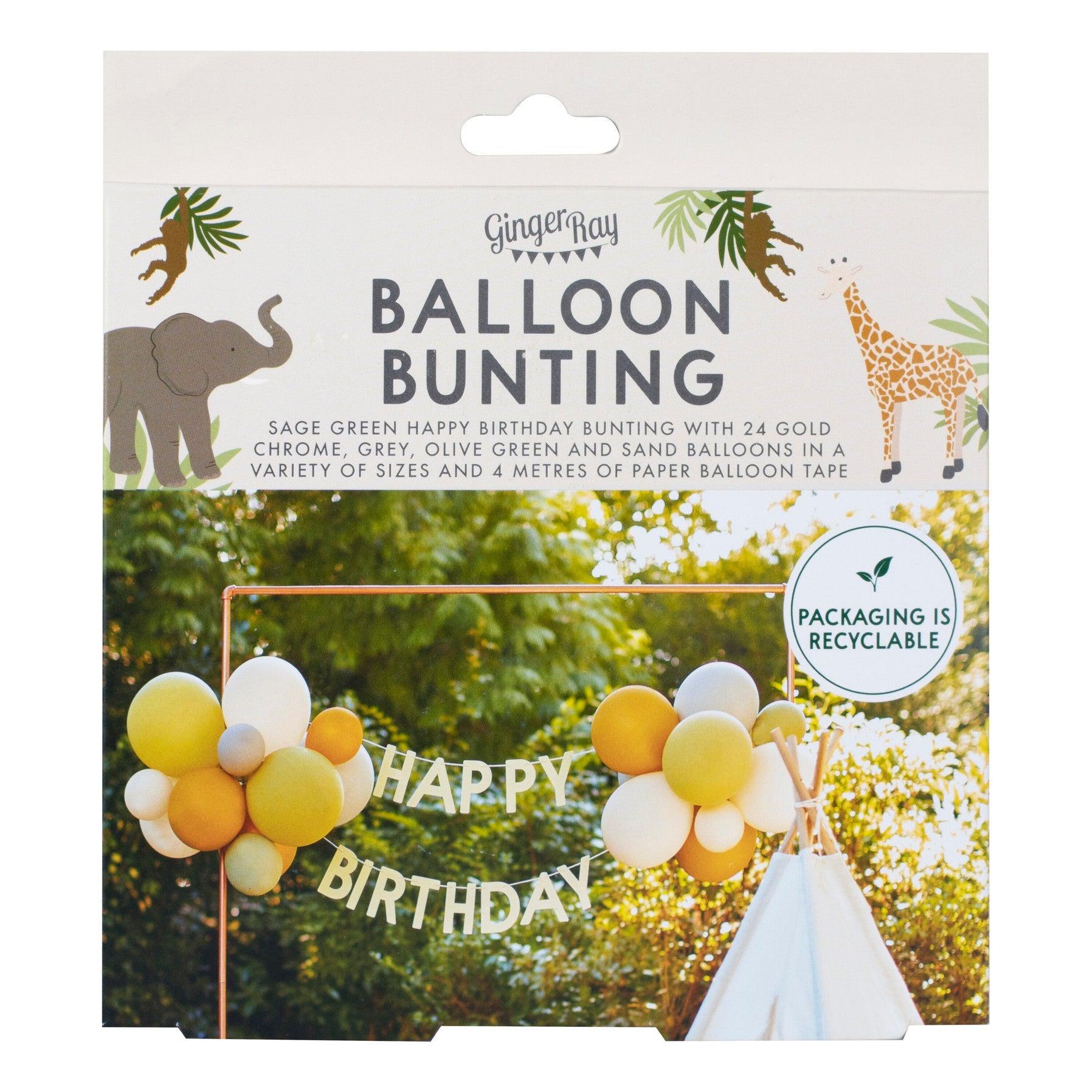 Green, Grey, Sand & Gold Chrome Happy Birthday Balloon Bunting Ginger Ray
