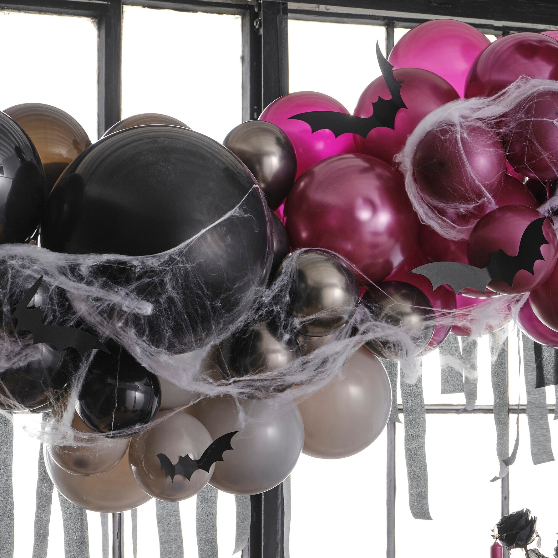 Halloween Balloon Garland, Balloon Arch Backdrop with Streamers, Cobwebs & Bats Ginger Ray