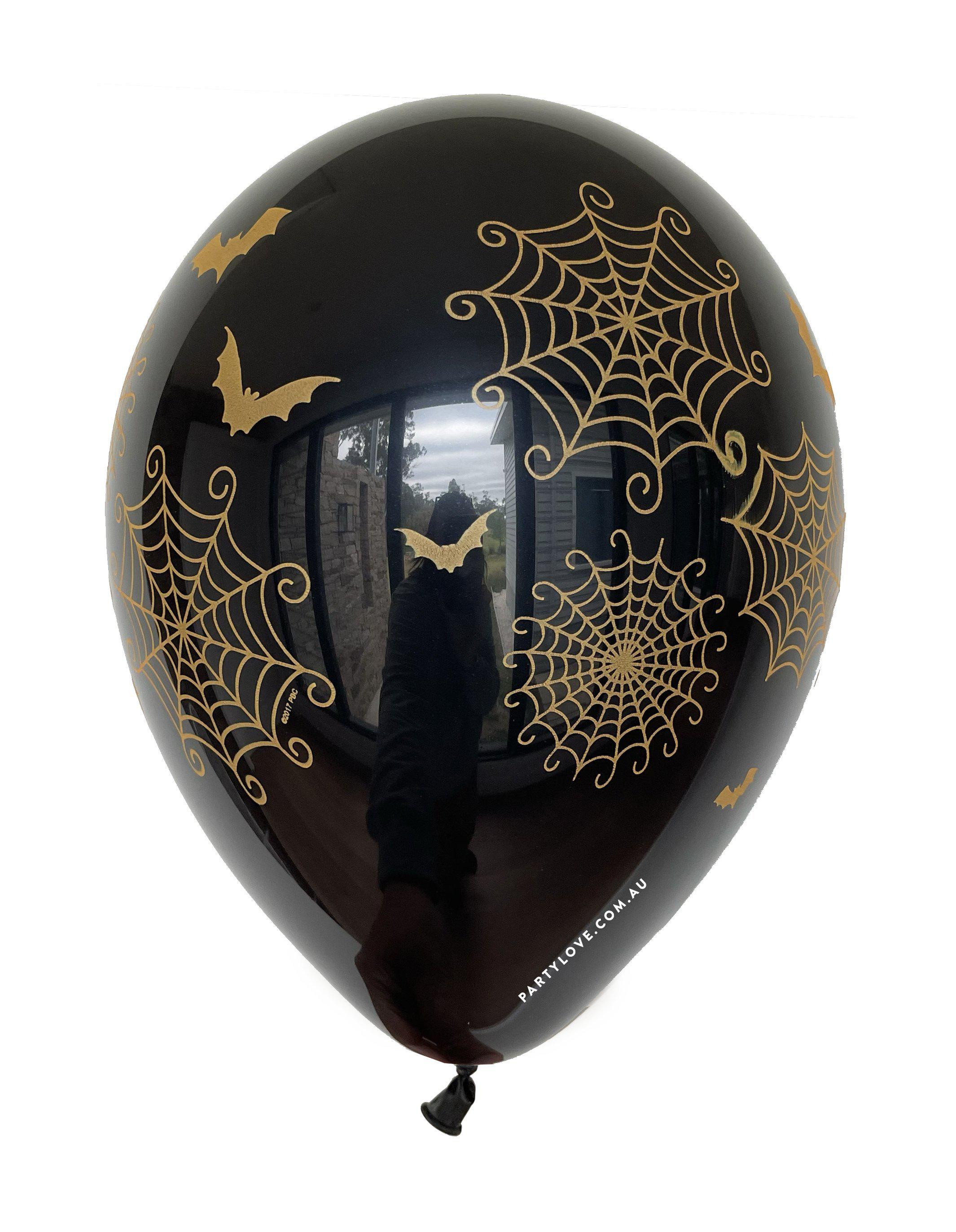 Halloween Black Spiderweb Latex Balloons 25 Pack Qualatex Latex