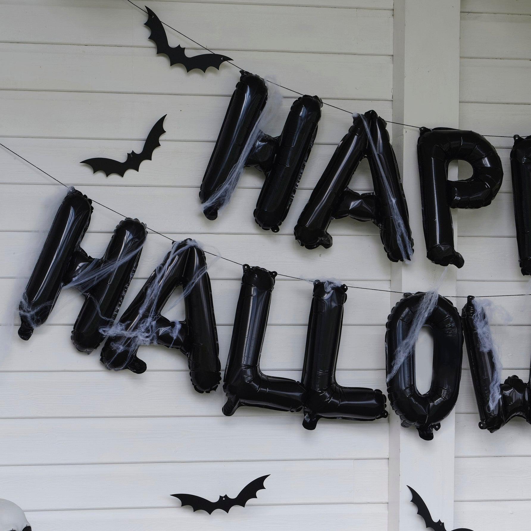 Happy Halloween Balloon Bunting with Hanging Bats and Cobwebs Ginger Ray